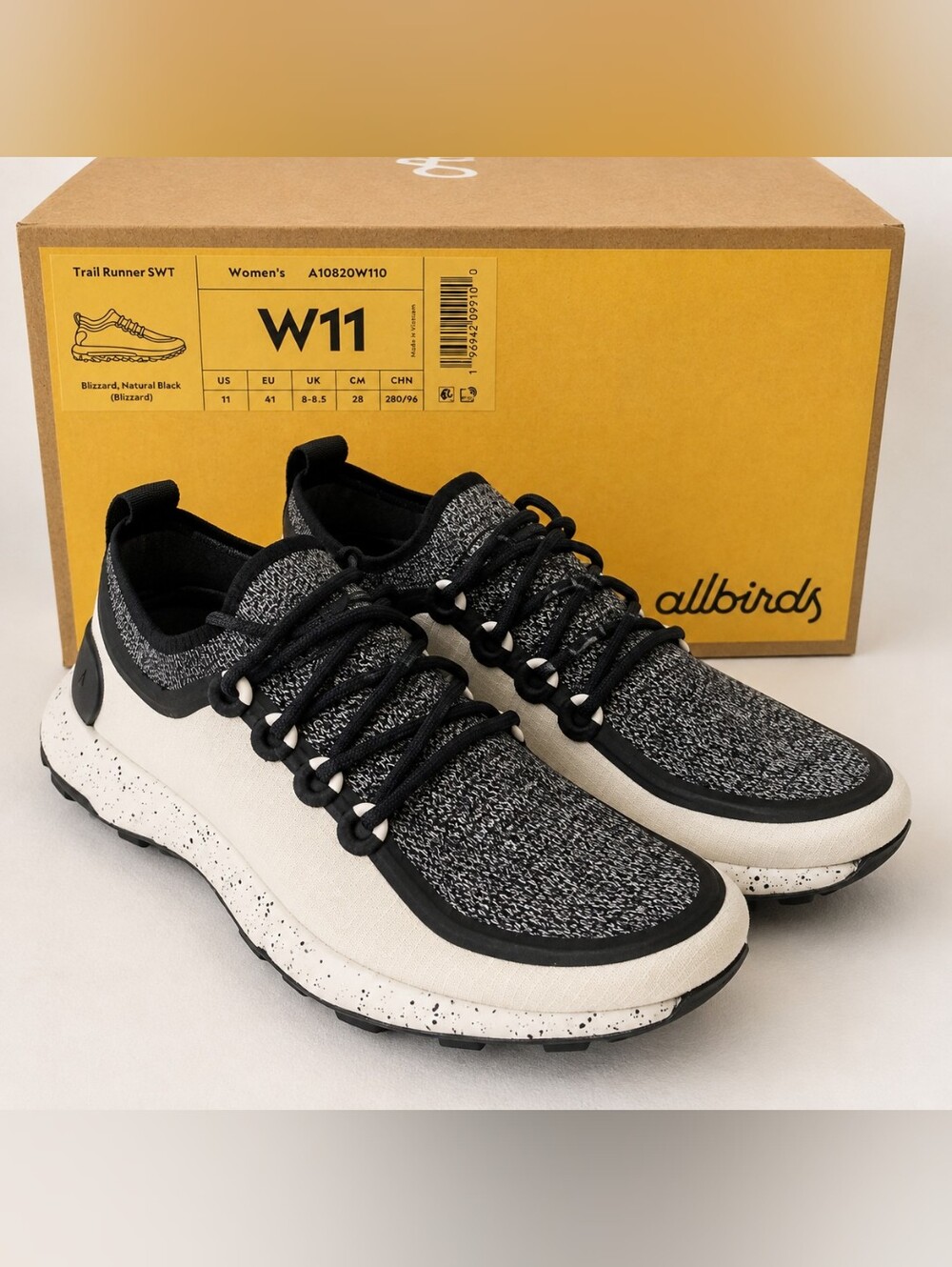Allbirds Trail Runner SWT Women’s 11 Blizzard Natural Black Shoes NIB